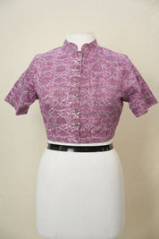 Mauve Stand Collar HBP Cotton Blouse - SRMSCCB157