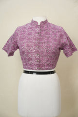 Mauve Stand Collar HBP Cotton Blouse - SRMSCCB157