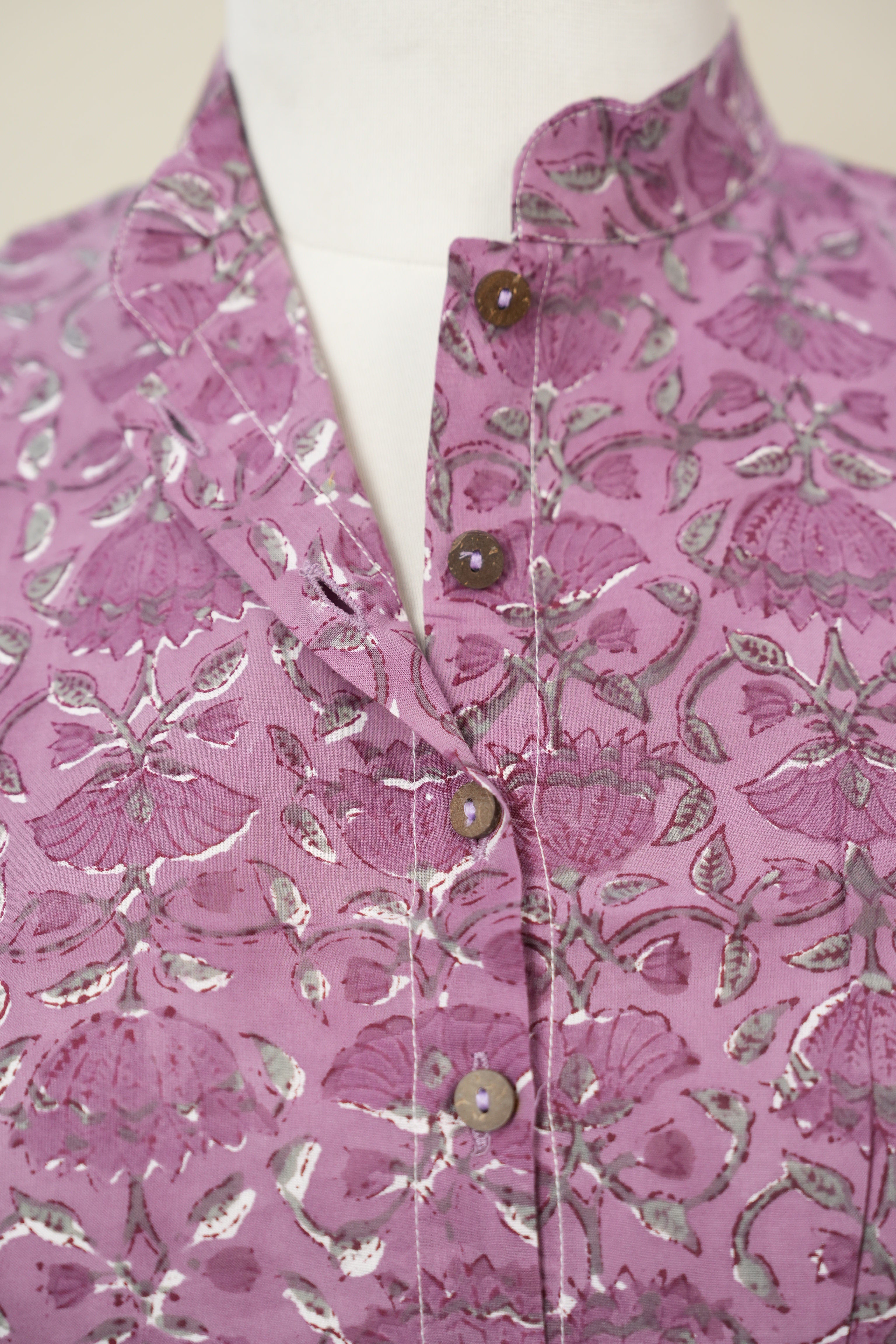 Mauve Stand Collar HBP Cotton Blouse - SRMSCCB157