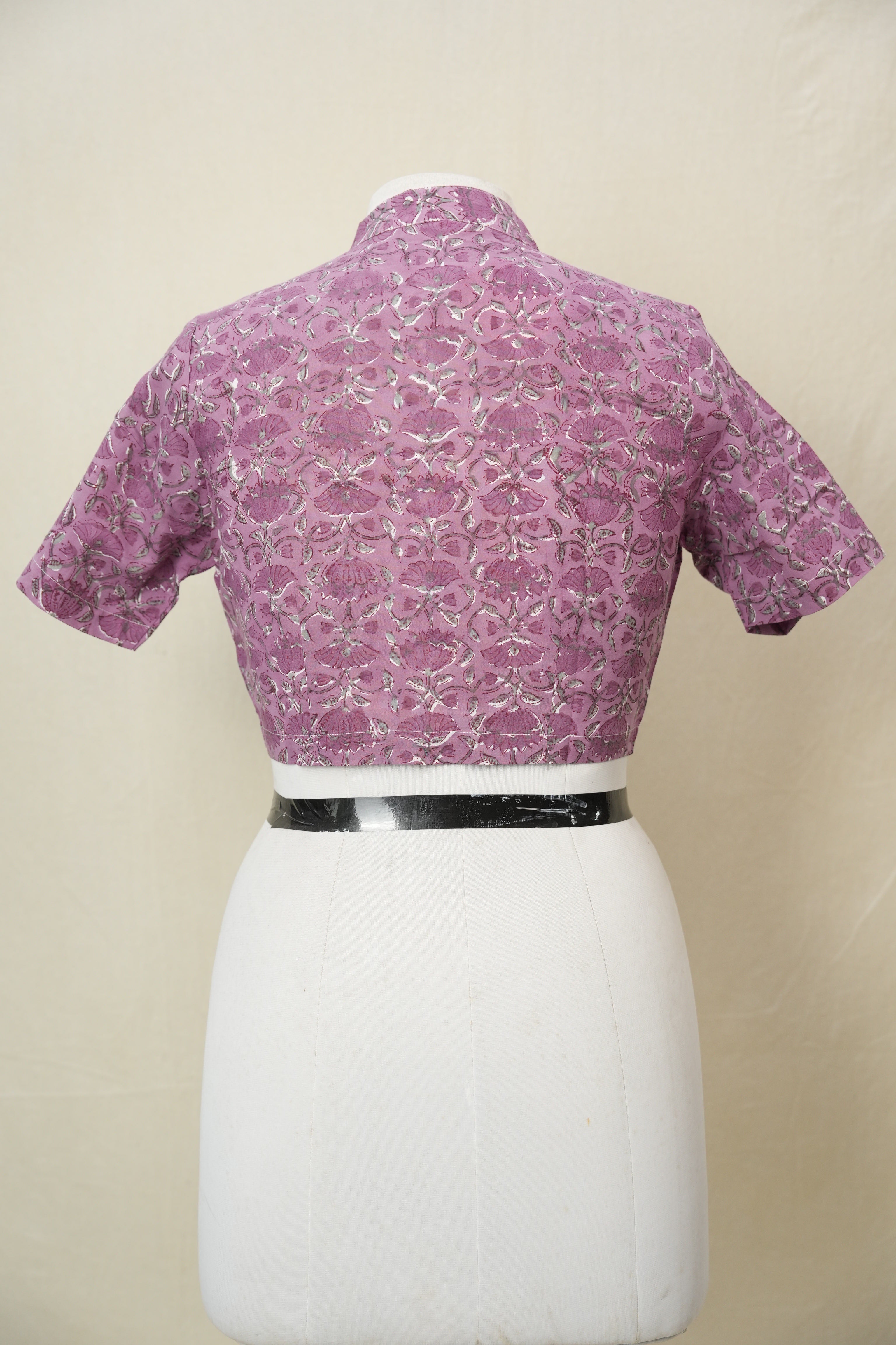 Mauve Stand Collar HBP Cotton Blouse - SRMSCCB157