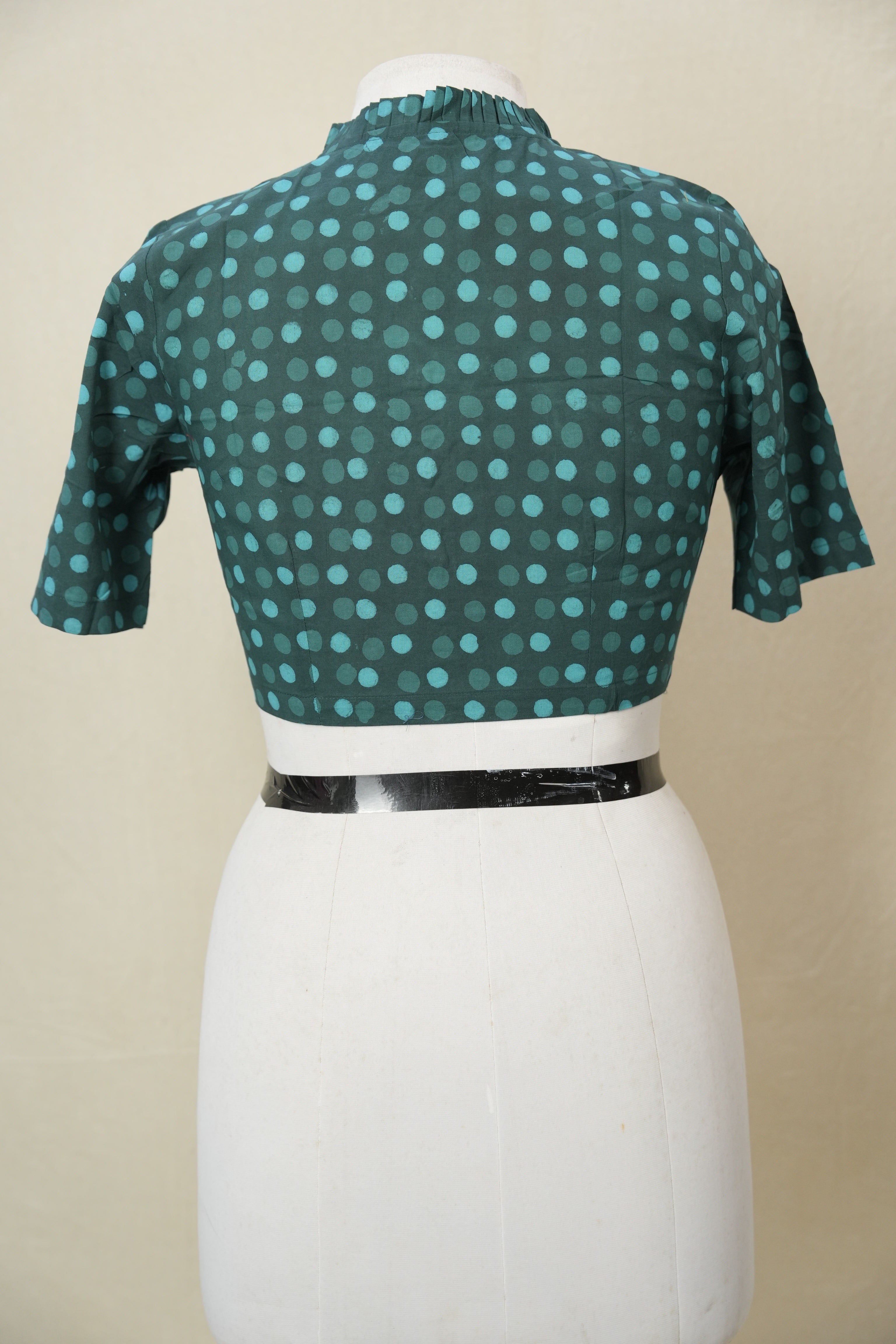 Teal Green Mandarin Ruffle Collar HBP Cotton Blouse - SRTGMRCB159