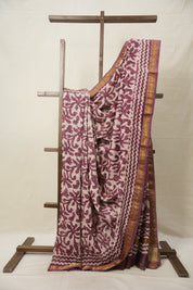 Off White Pink HBP Cotton Silk Saree With Maheshwari Border - SROWPCSS1363