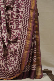Off White Pink HBP Cotton Silk Saree With Maheshwari Border - SROWPCSS1363