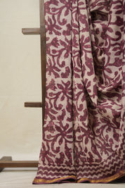 Off White Pink HBP Cotton Silk Saree With Maheshwari Border - SROWPCSS1363