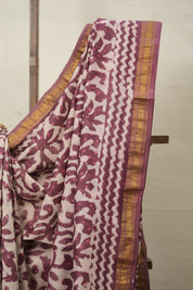 Off White Pink HBP Cotton Silk Saree With Maheshwari Border - SROWPCSS1363