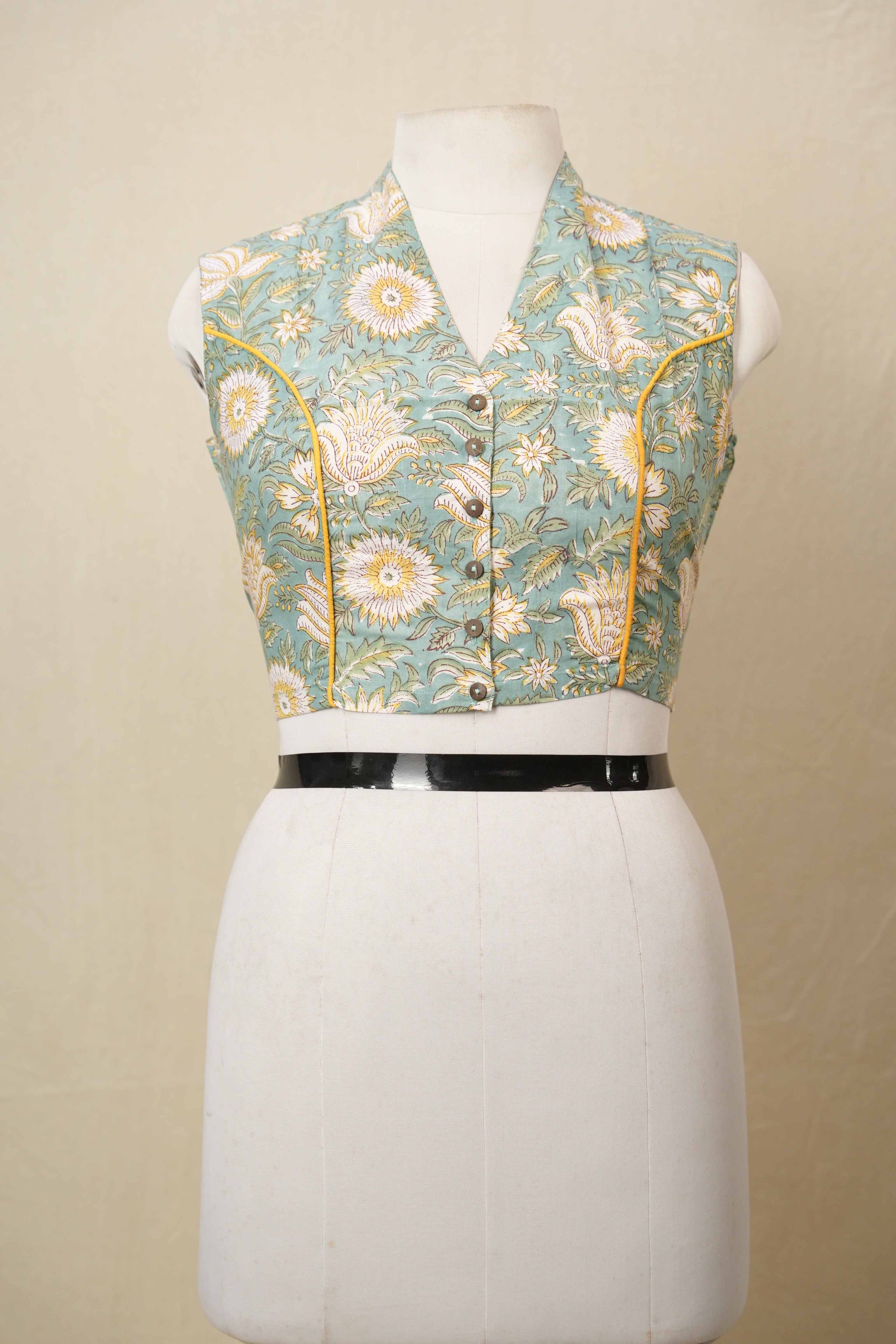 Aqua Green HBP Cotton V-Neck Blouse - SRAGCVNB162
