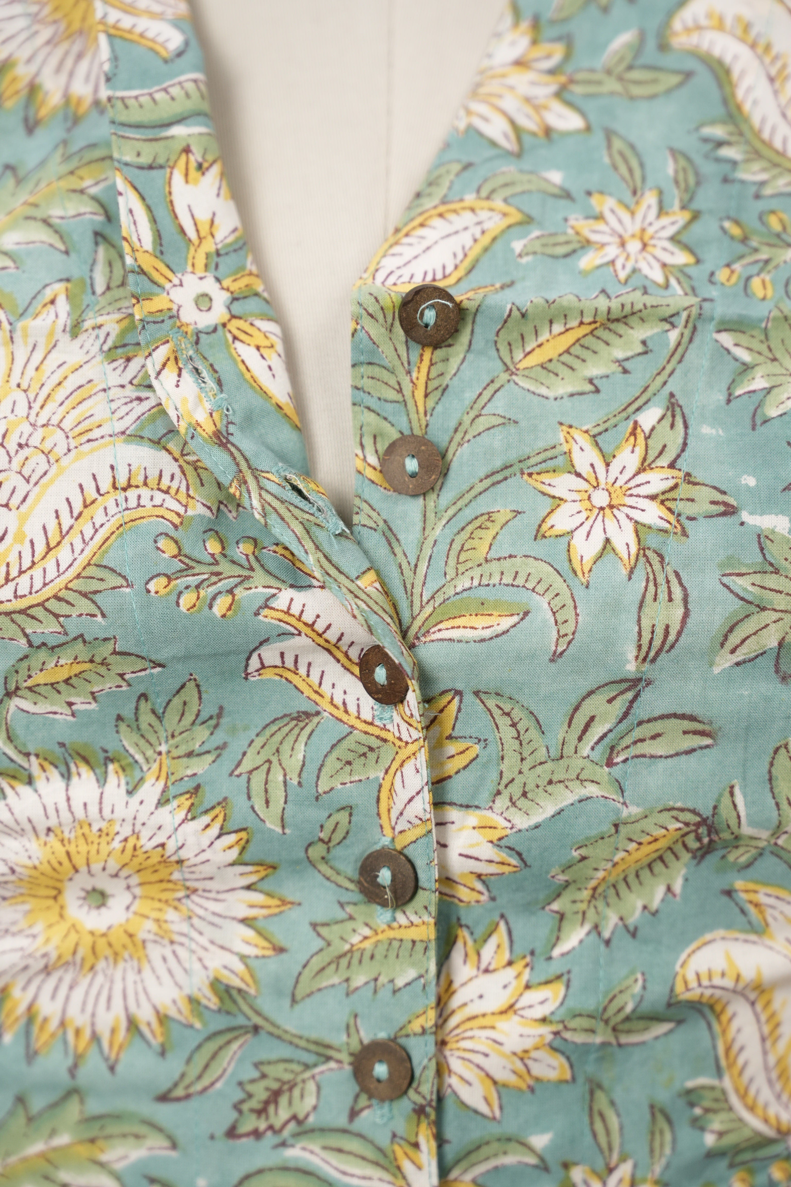 Aqua Green HBP Cotton V-Neck Blouse - SRAGCVNB162