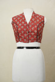 Maroon HBP Cotton V-Neck Blouse - SRMCVNB163