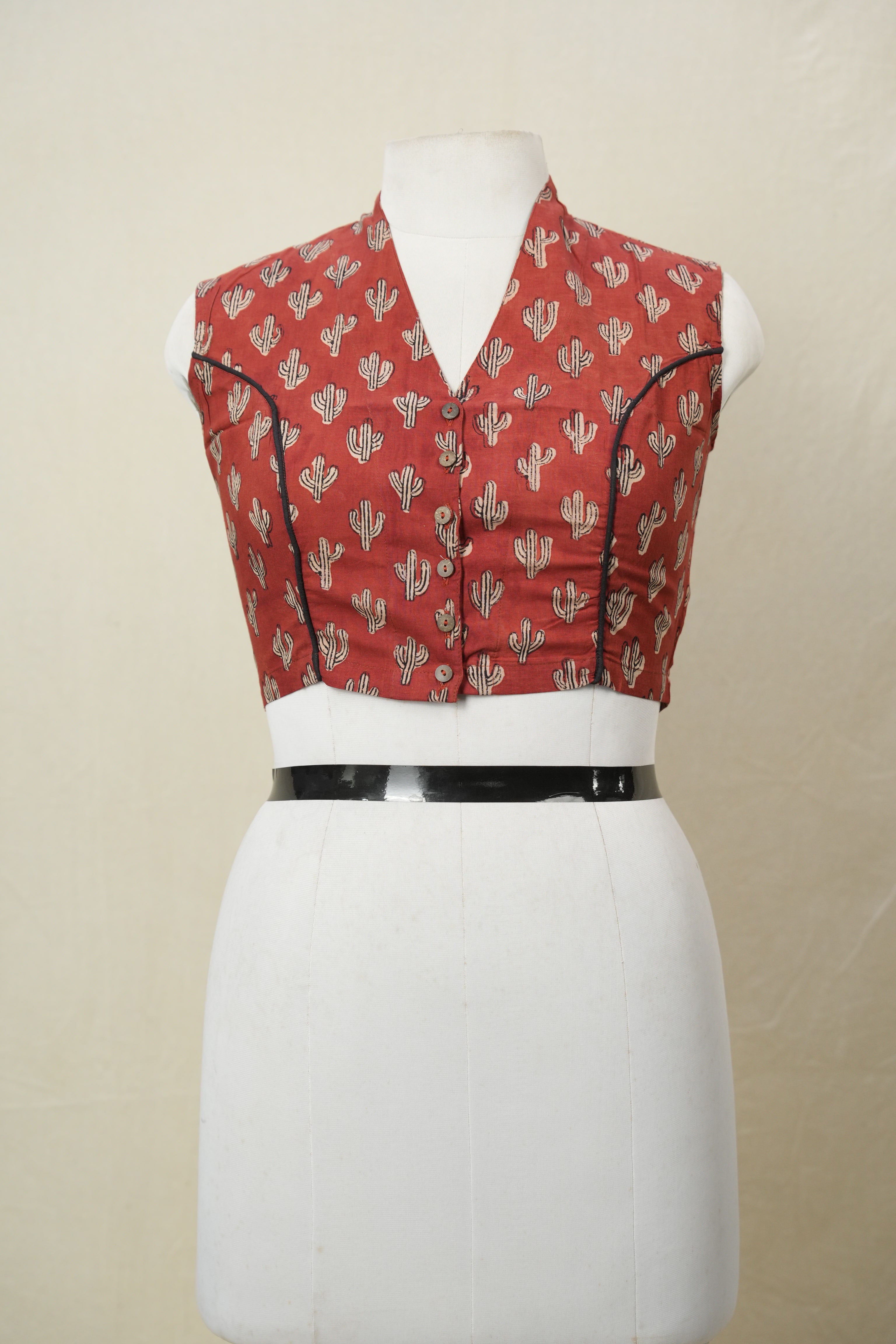 Maroon HBP Cotton V-Neck Blouse - SRMCVNB163