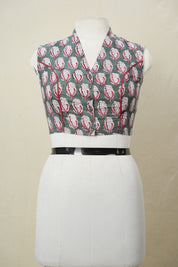 Green HBP Cotton V-Neck Blouse - SRGCVNB160