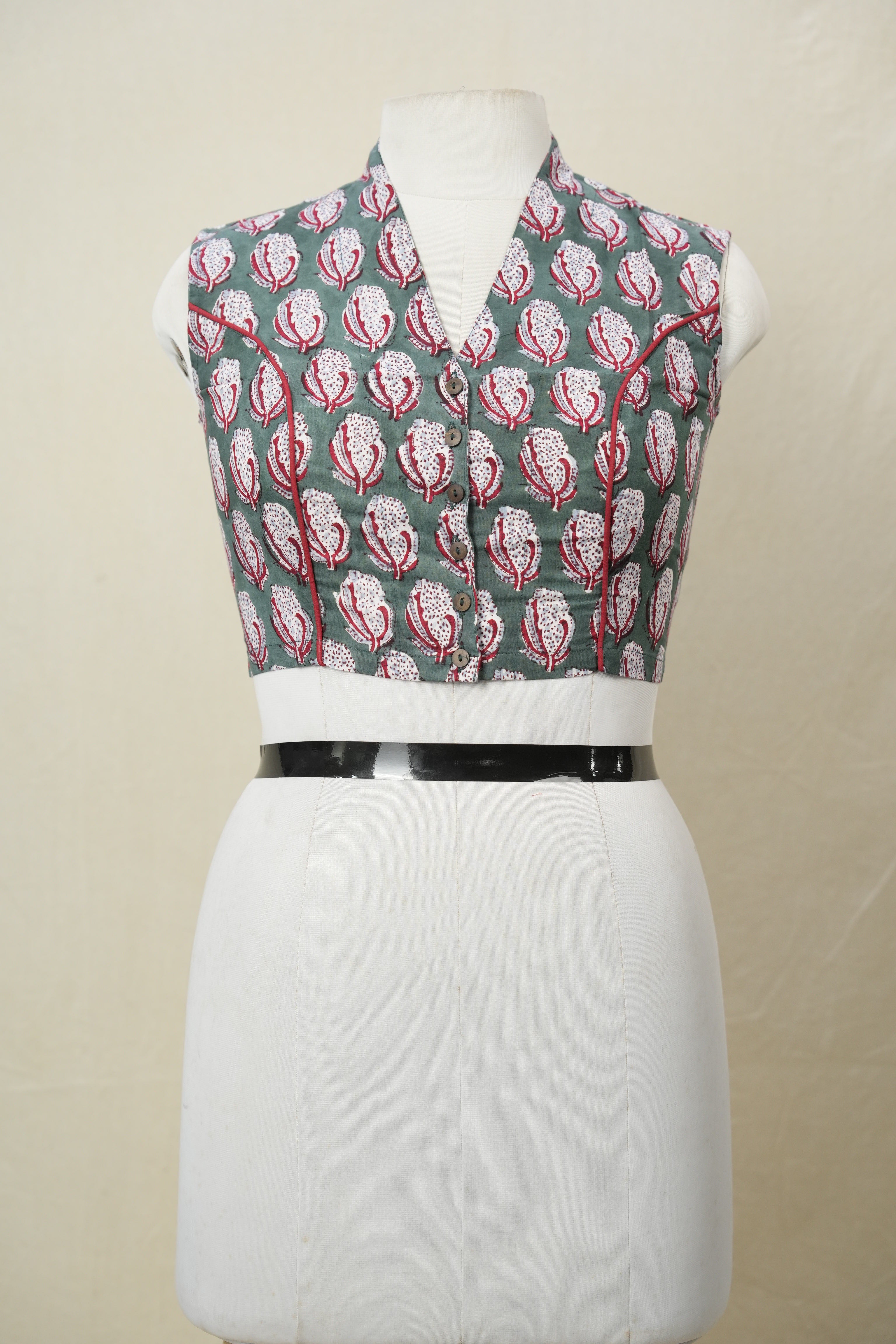 Green HBP Cotton V-Neck Blouse - SRGCVNB160