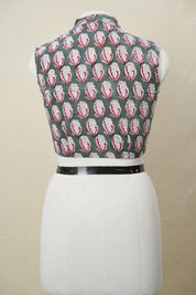 Green HBP Cotton V-Neck Blouse - SRGCVNB160