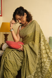 Olive Green HBP Cotton Saree - SROGCS3228