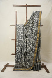 Off White Grey HBP Cotton Silk Saree With Maheshwari Border - SROWGCSS1359