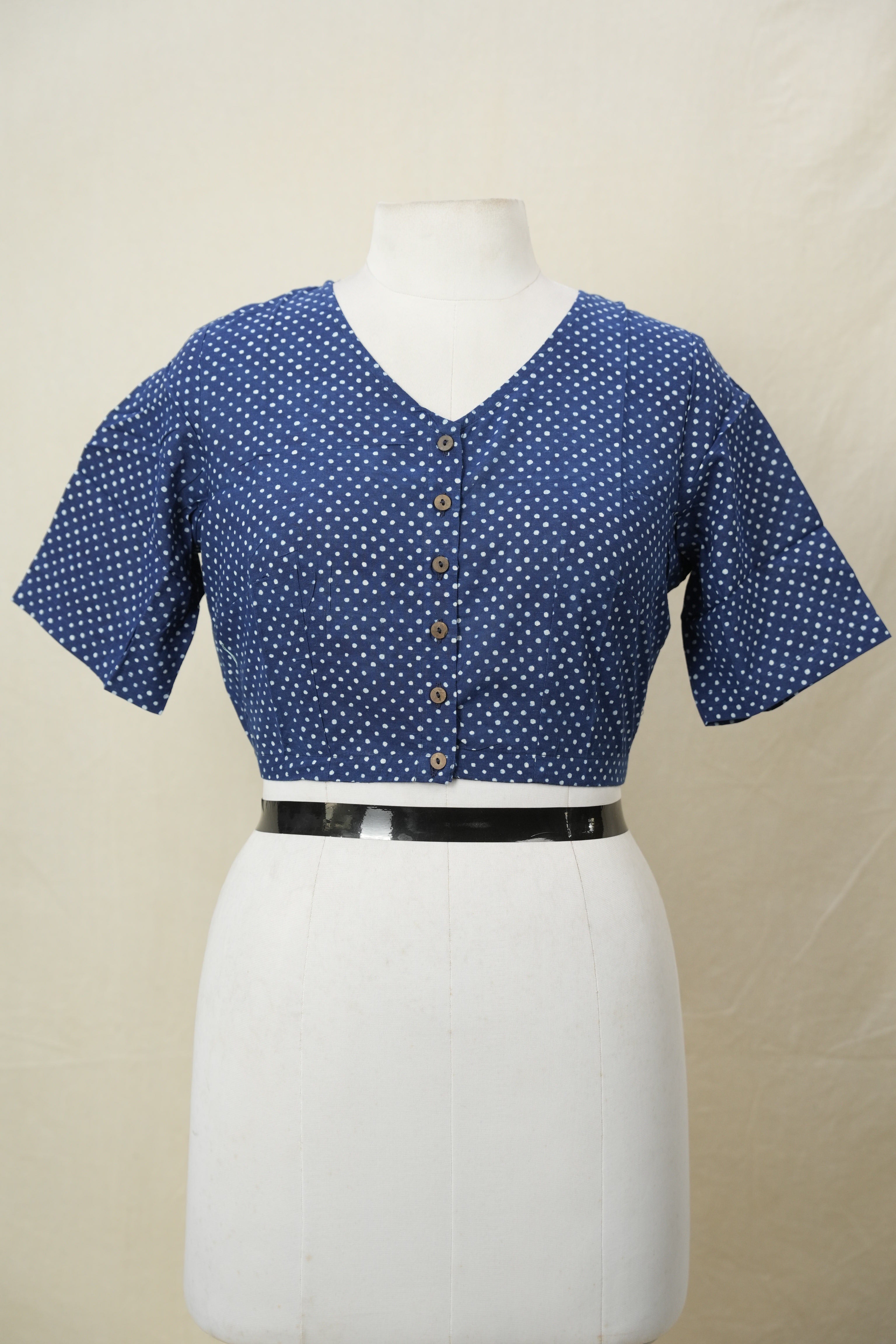 Blue HBP Cotton V-Neck Blouse - SRBCVNB174