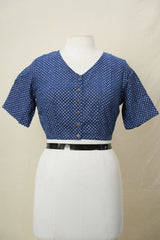 Blue HBP Cotton V-Neck Blouse - SRBCVNB174
