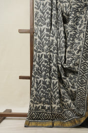 Off White Grey HBP Cotton Silk Saree With Maheshwari Border - SROWGCSS1359