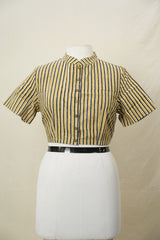Mustard Yellow Black Stand Collar HBP Cotton Blouse - SRMYBSCCB176