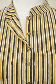 Mustard Yellow Black Stand Collar HBP Cotton Blouse - SRMYBSCCB176
