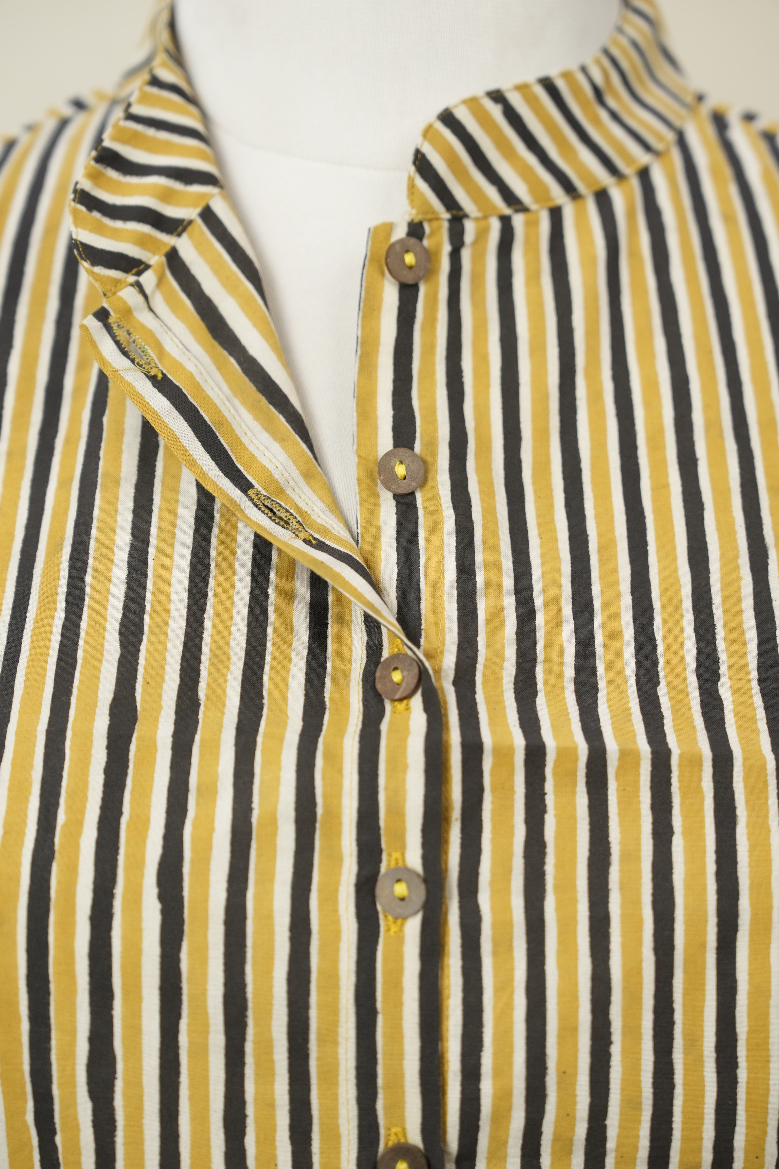 Mustard Yellow Black Stand Collar HBP Cotton Blouse - SRMYBSCCB176