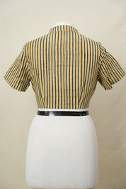 Mustard Yellow Black Stand Collar HBP Cotton Blouse - SRMYBSCCB176