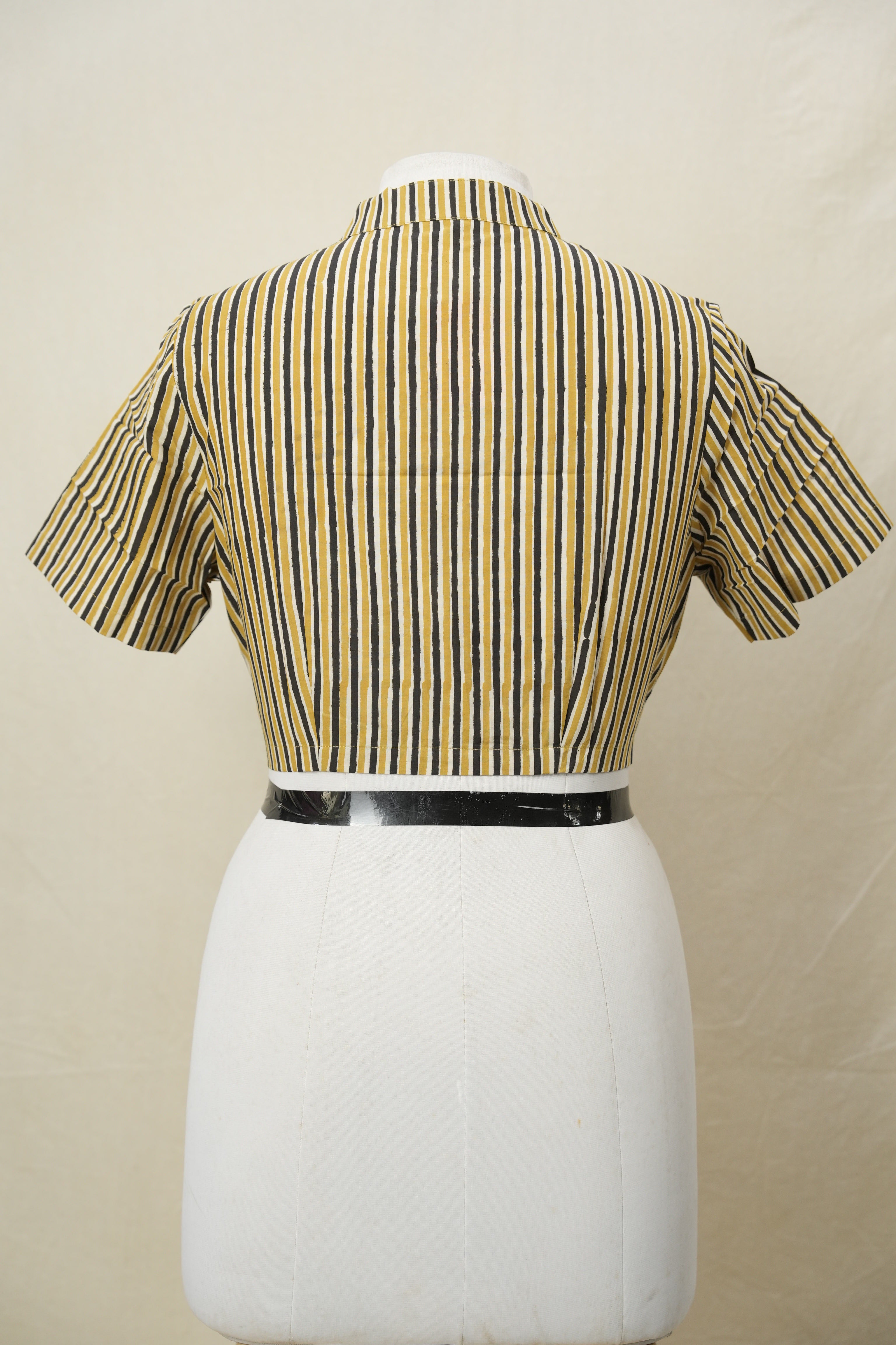 Mustard Yellow Black Stand Collar HBP Cotton Blouse - SRMYBSCCB176