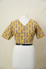Mustard Yellow HBP Cotton V-Neck Blouse - SRMYCVNB175
