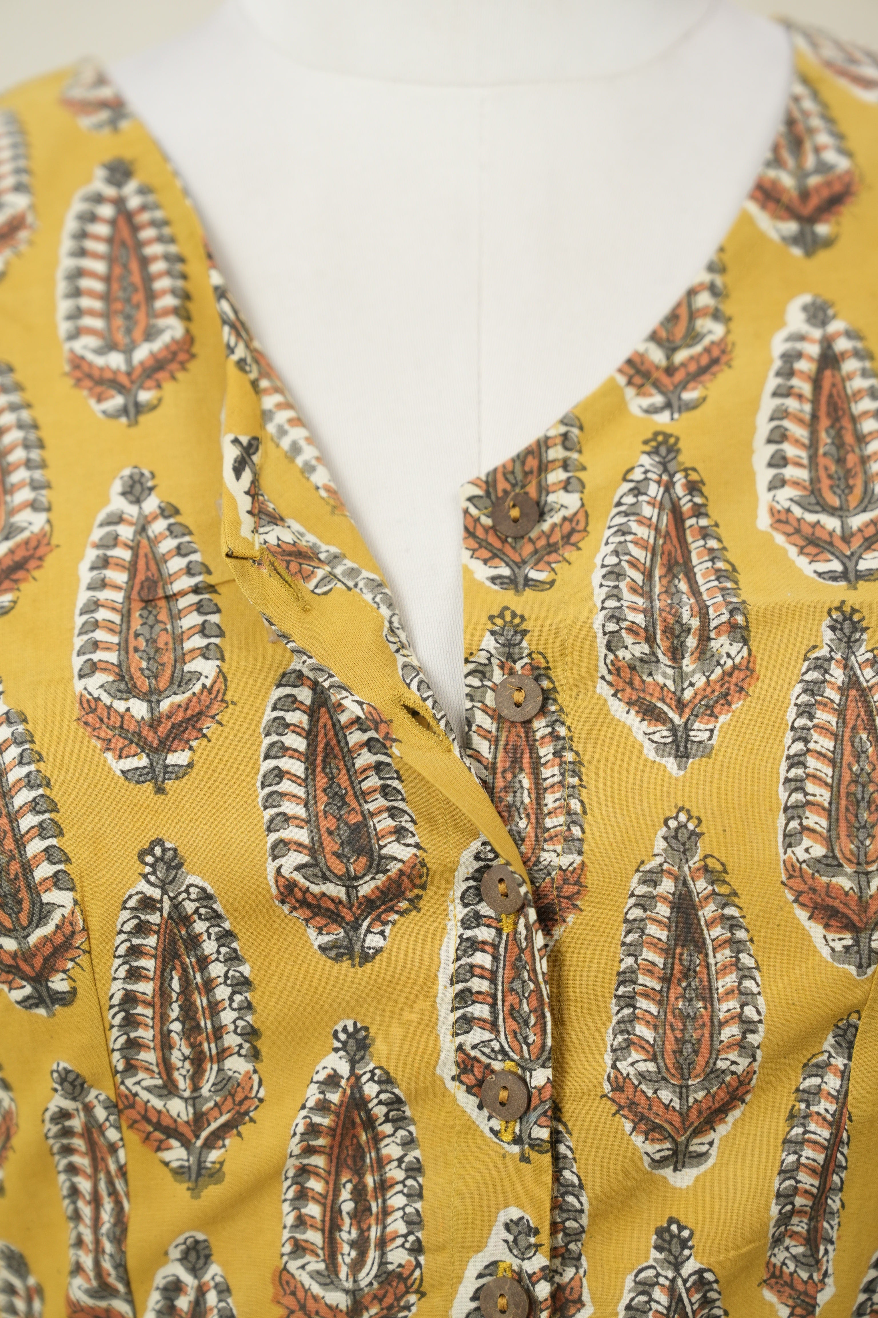 Mustard Yellow HBP Cotton V-Neck Blouse - SRMYCVNB175