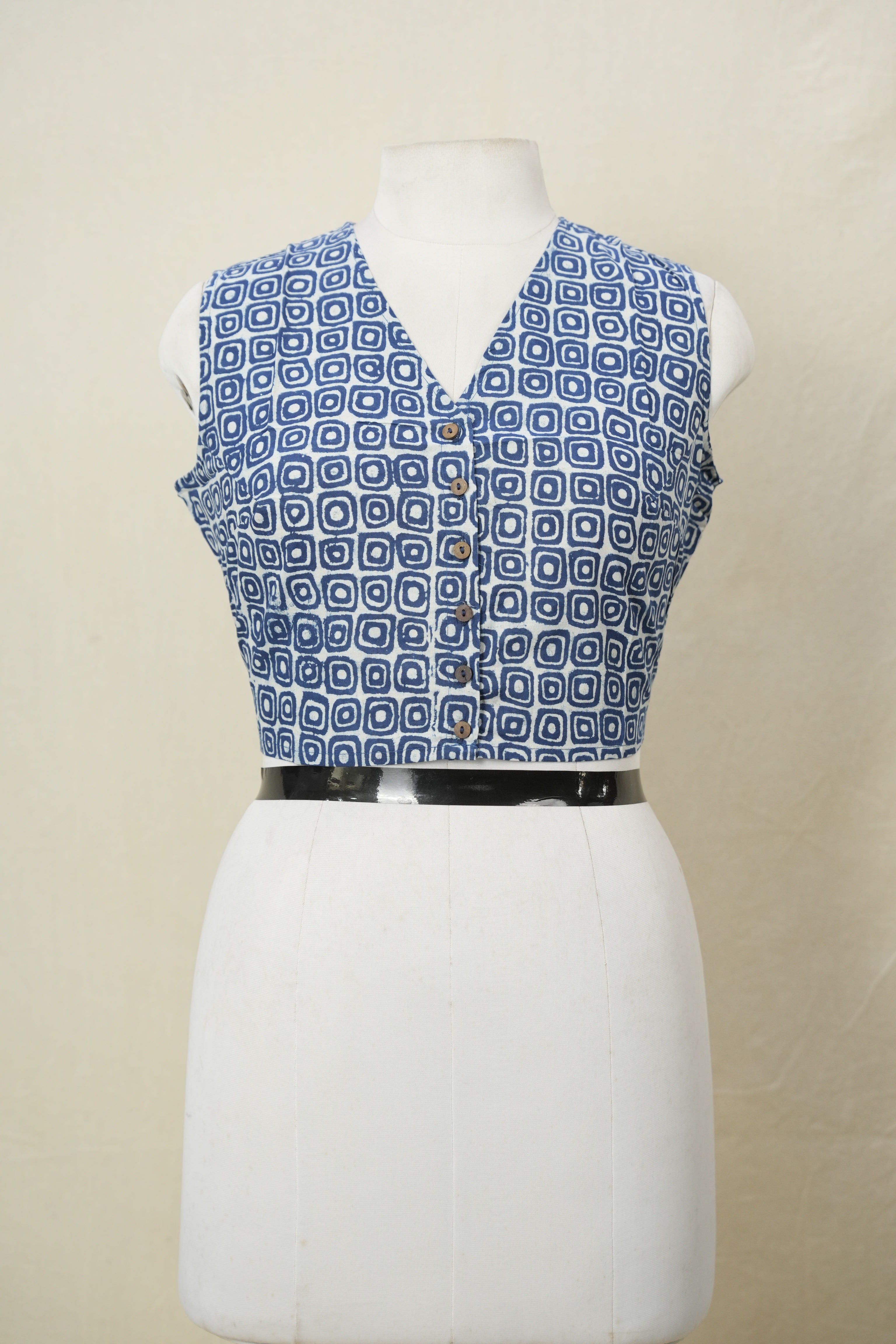 Indigo HBP Cotton V-Neck Blouse - SRICVNB173
