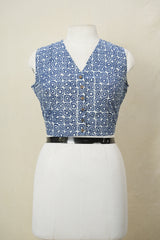 Indigo HBP Cotton V-Neck Blouse - SRICVNB173