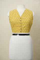 Mustard Yellow HBP Cotton V-Neck Blouse - SRMYCVNB172