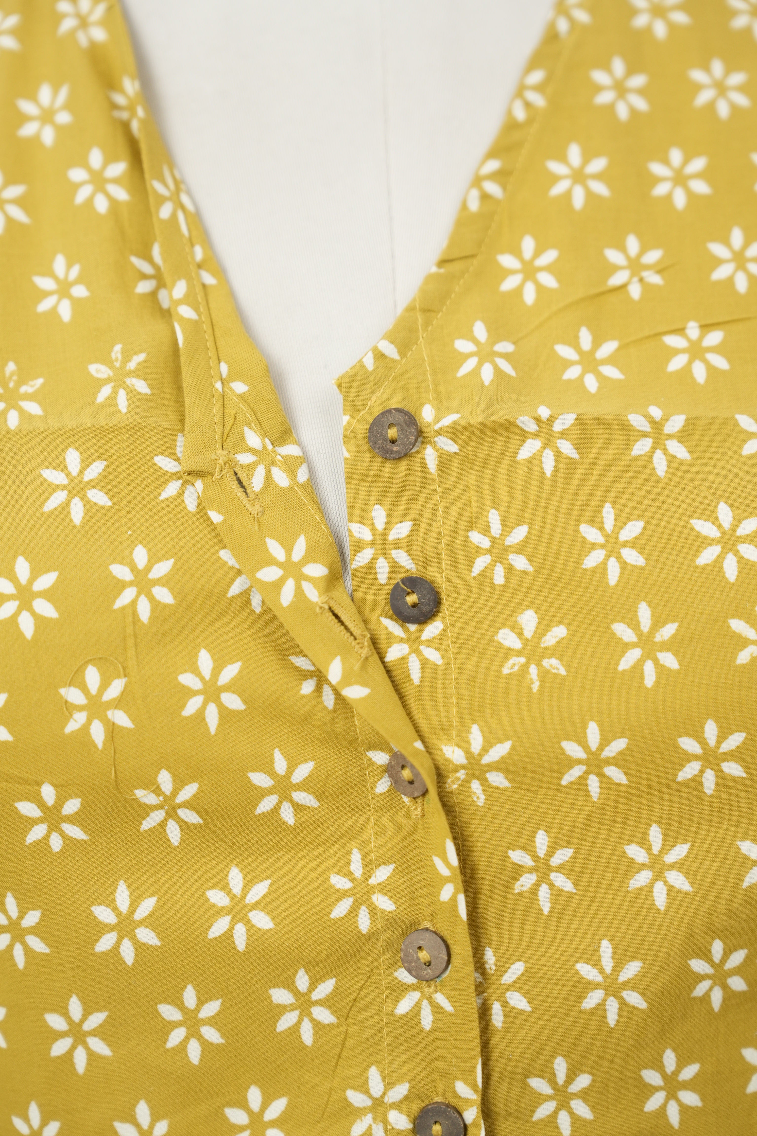 Mustard Yellow HBP Cotton V-Neck Blouse - SRMYCVNB172