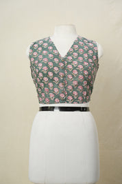 Green HBP Cotton V-Neck Blouse - SRGCVNB171