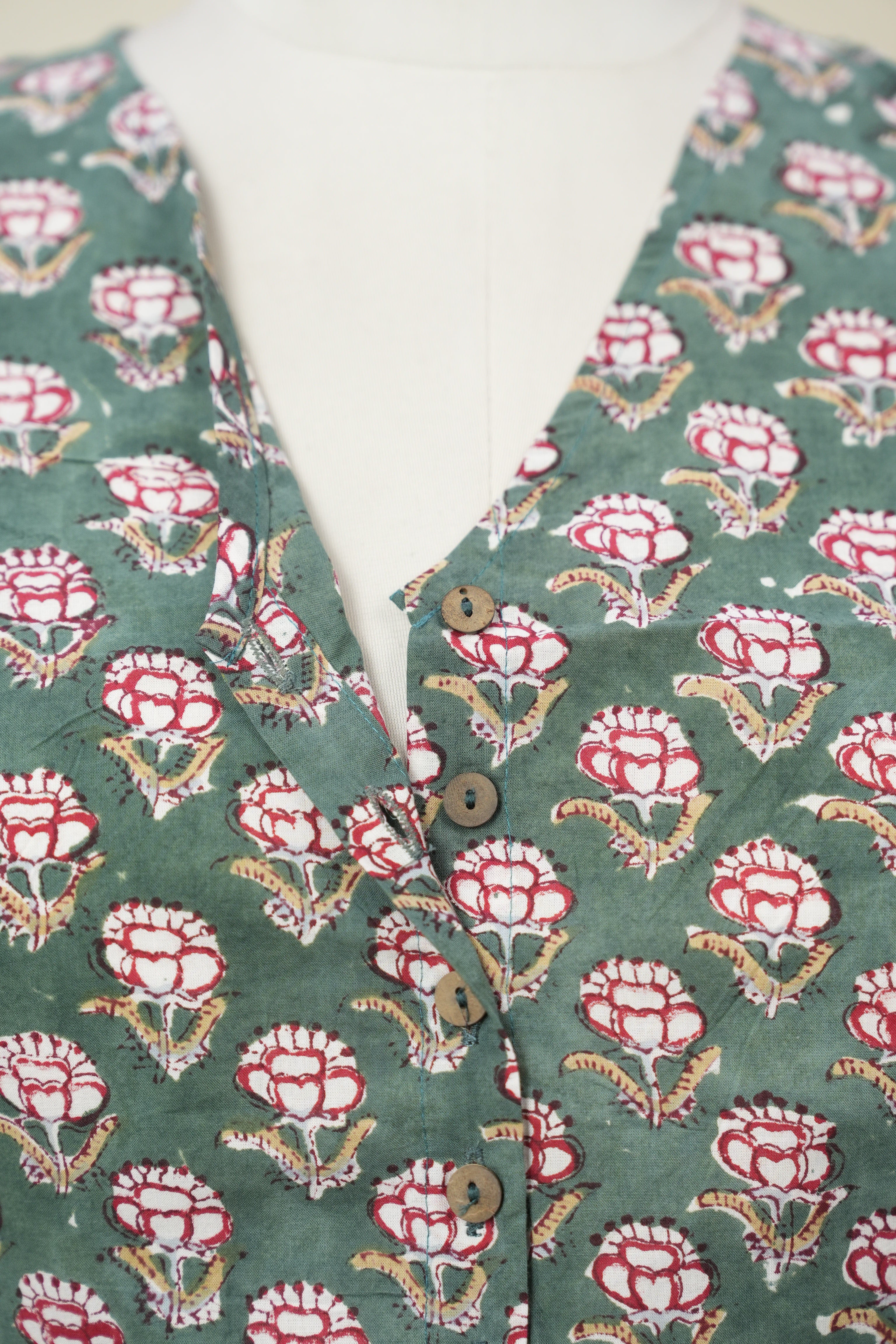 Green HBP Cotton V-Neck Blouse - SRGCVNB171