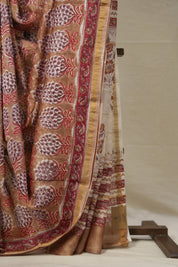 Light Brown HBP Cotton Silk Saree With Chanderi Border - SRLBCSS1371