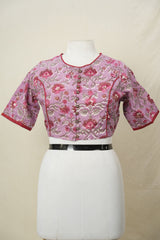 Light Purple Boat Neck HBP Cotton Blouse With Red Piping - SRLPBNCB169
