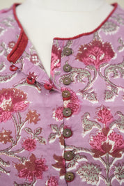 Light Purple Boat Neck HBP Cotton Blouse With Red Piping - SRLPBNCB169