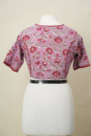 Light Purple Boat Neck HBP Cotton Blouse With Red Piping - SRLPBNCB169