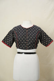 Black Boat Neck HBP Cotton Blouse With Red Piping - SRBBNCB170