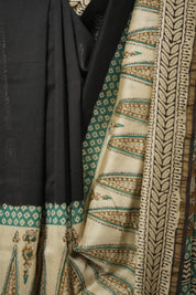Black HBP Cotton Silk Saree With Chanderi Border - SRBCSS1374