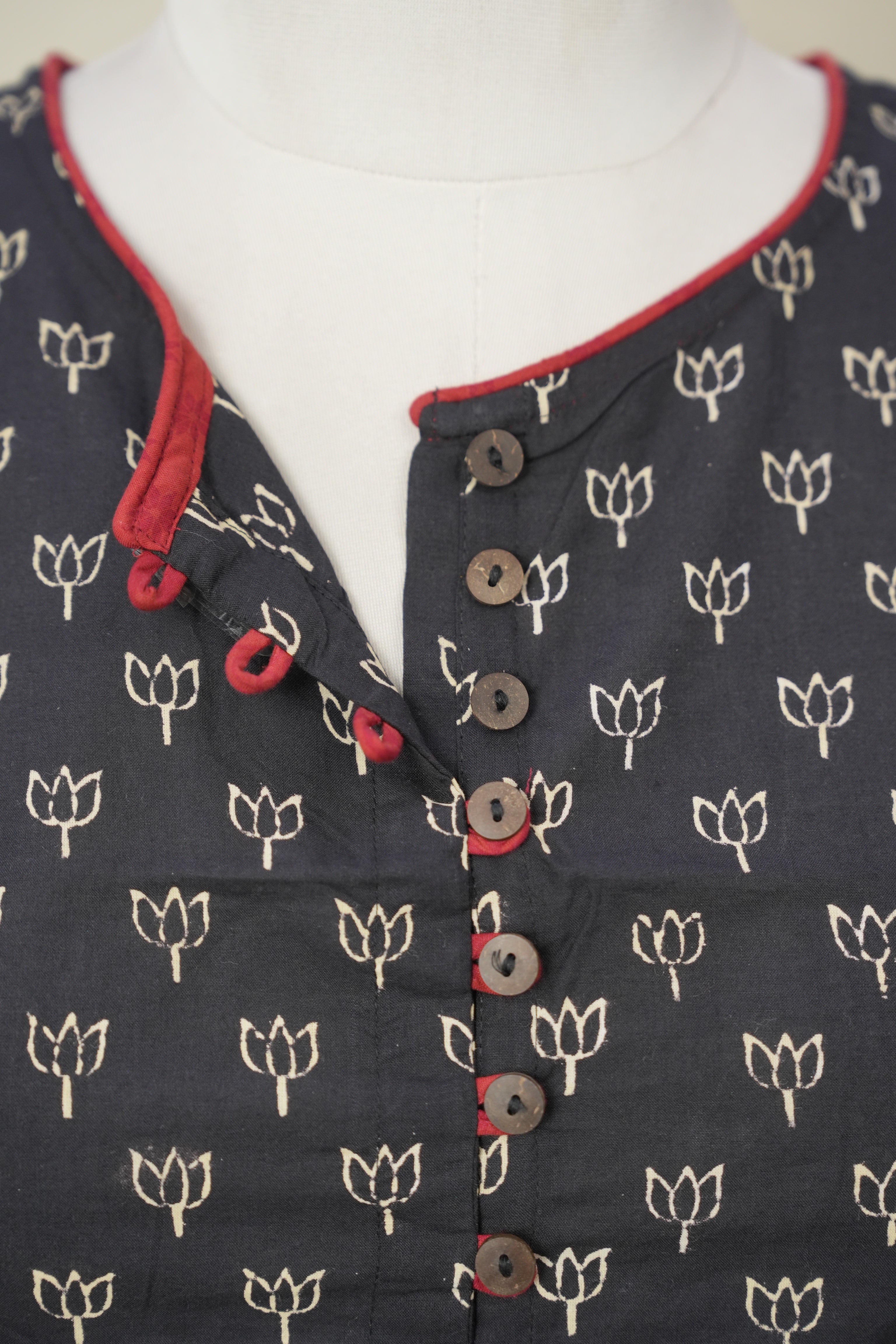Black Boat Neck HBP Cotton Blouse With Red Piping - SRBBNCB170