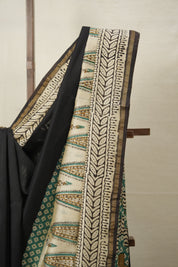 Black HBP Cotton Silk Saree With Chanderi Border - SRBCSS1374