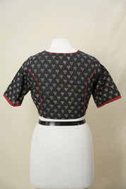 Black Boat Neck HBP Cotton Blouse With Red Piping - SRBBNCB170