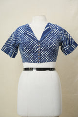 Indigo Coat Collar HBP Cotton Blouse - SRICCCB168