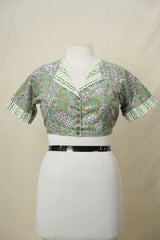 Green Coat Collar HBP Cotton Blouse - SRGCCCB167