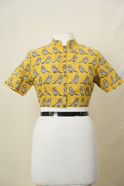 Mustard Yellow Stand Collar HBP Cotton Blouse - SRMYSCCB165