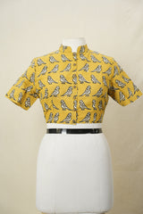 Mustard Yellow Stand Collar HBP Cotton Blouse - SRMYSCCB165