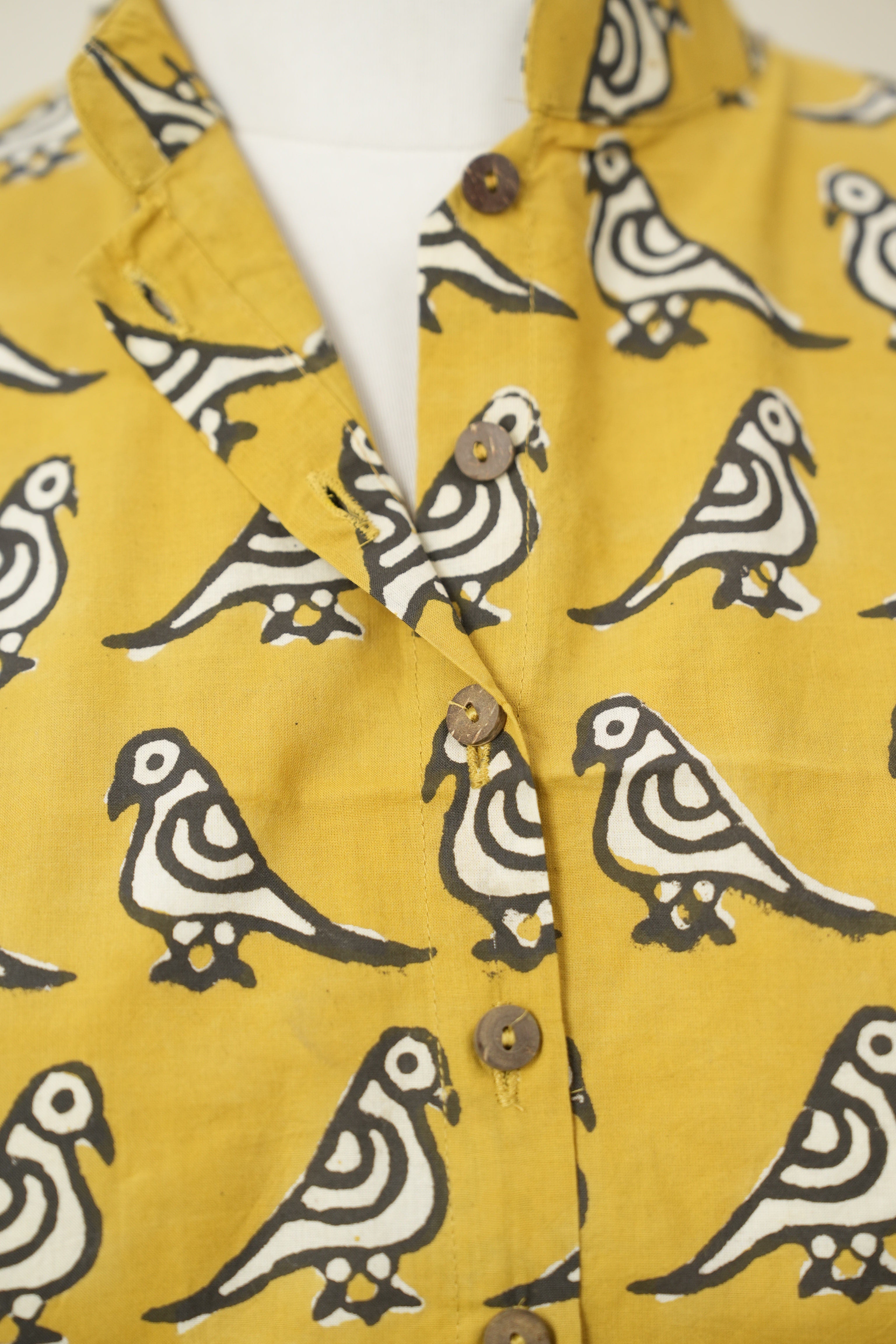 Mustard Yellow Stand Collar HBP Cotton Blouse - SRMYSCCB165