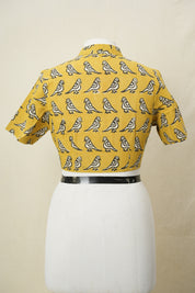 Mustard Yellow Stand Collar HBP Cotton Blouse - SRMYSCCB165