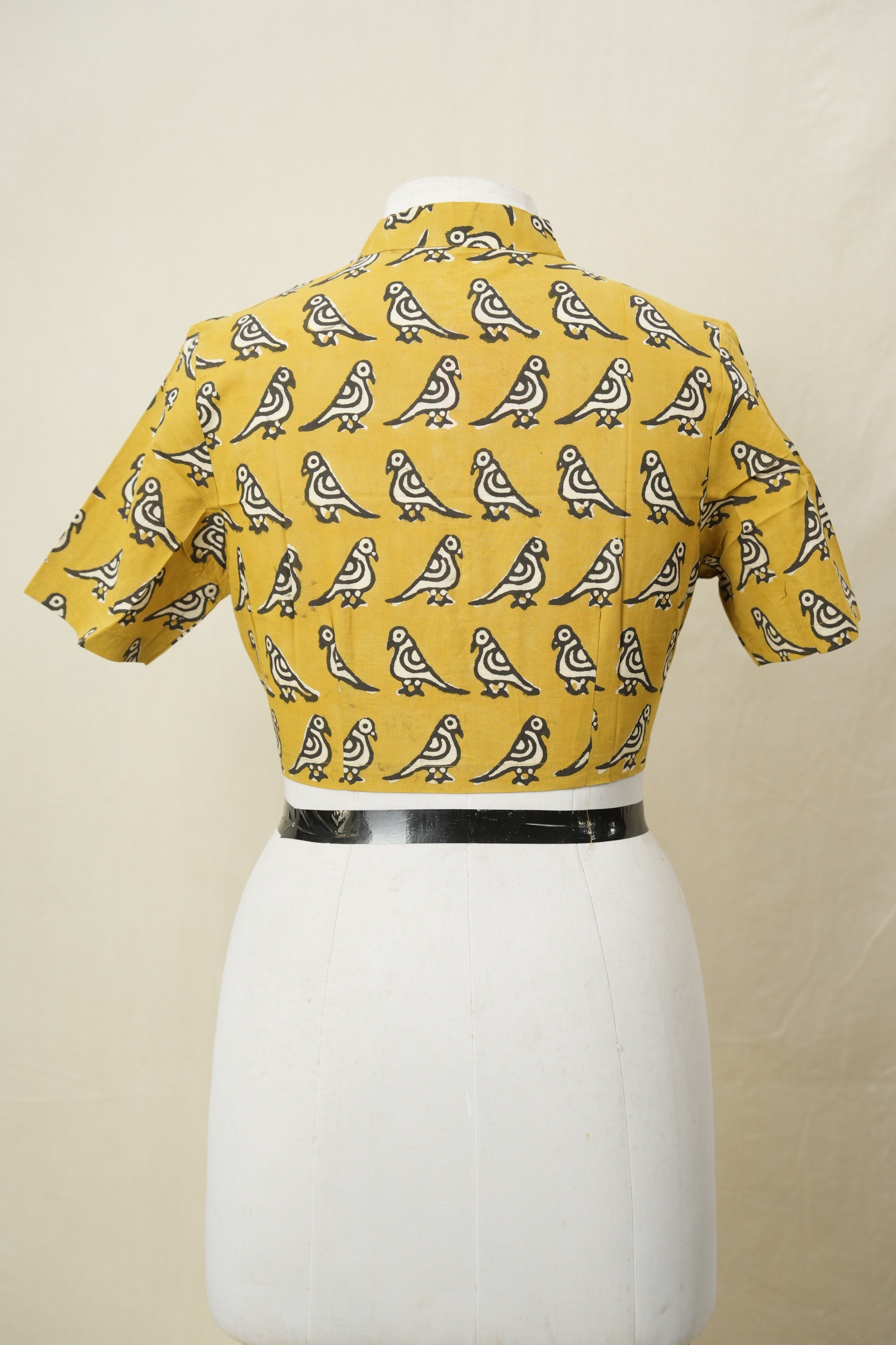 Mustard Yellow Stand Collar HBP Cotton Blouse - SRMYSCCB165